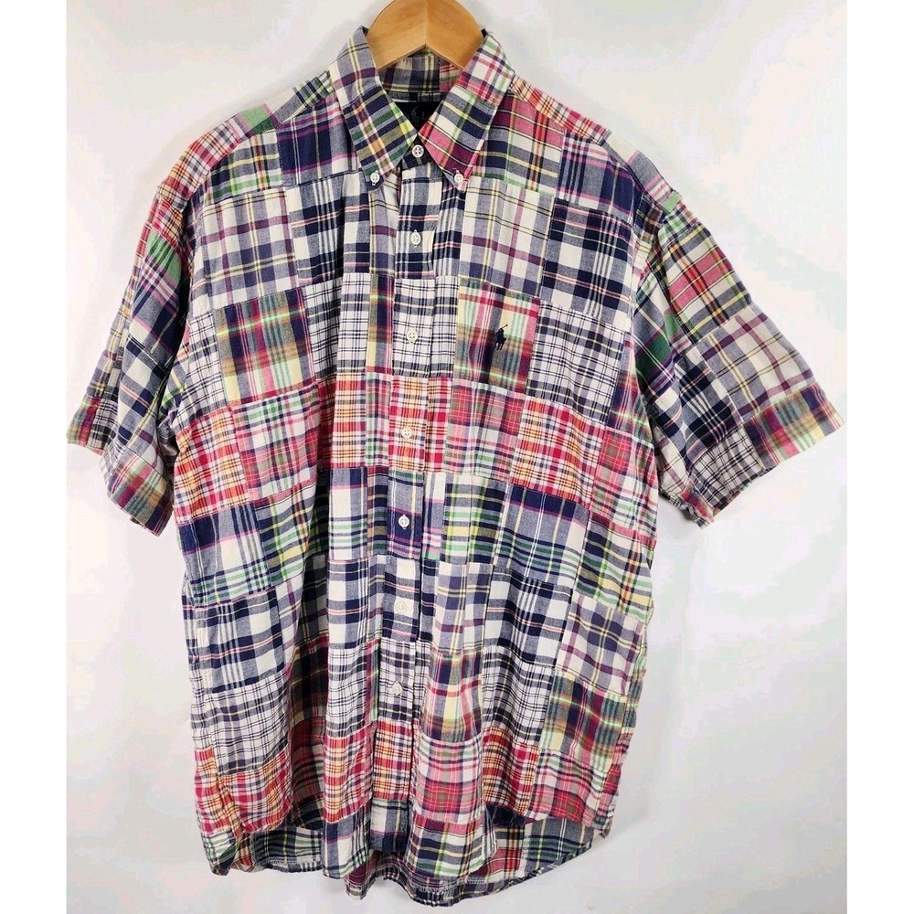 Polo Ralph Lauren Blake Patchwork Shirt Men's M Plaid Short Sleeve Button Down